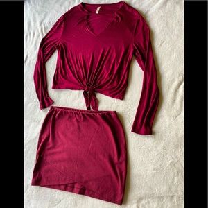 ❌SOLD❌Cutout Knotted Maroon Long Sleeve Top